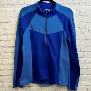 Athleta Blue Half Zip Popover Pullover Athletic Top Size Large Thumbholes Active